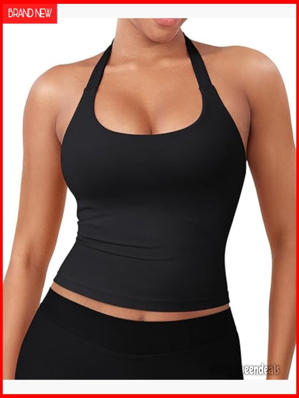 Longline Backless Halter Tank Top Built-in Bra Activewear Crop Top